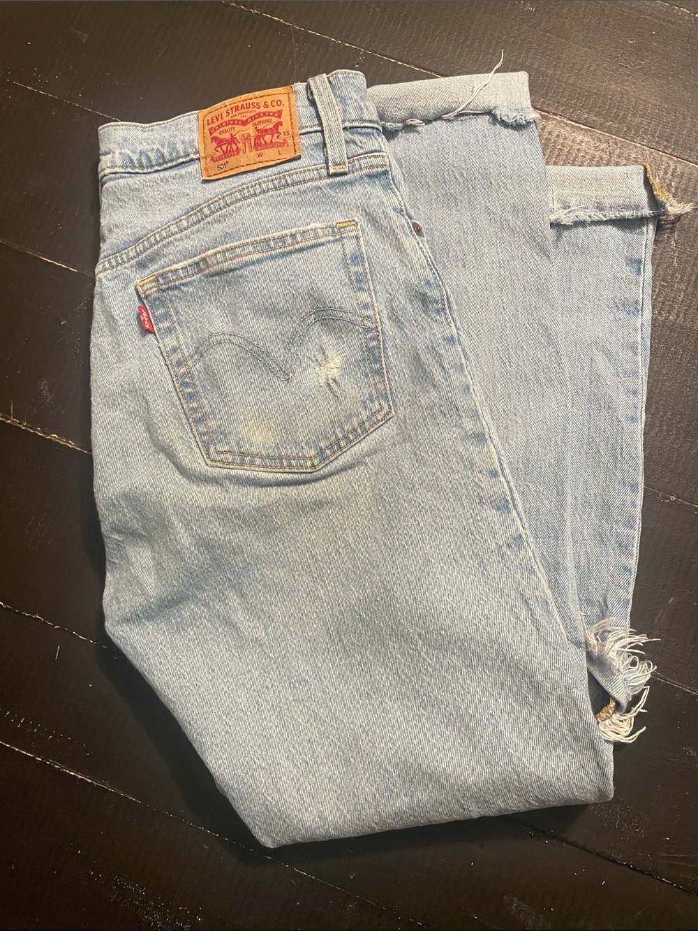 Levi's Light Wash Distressed Hem Classic Jeans